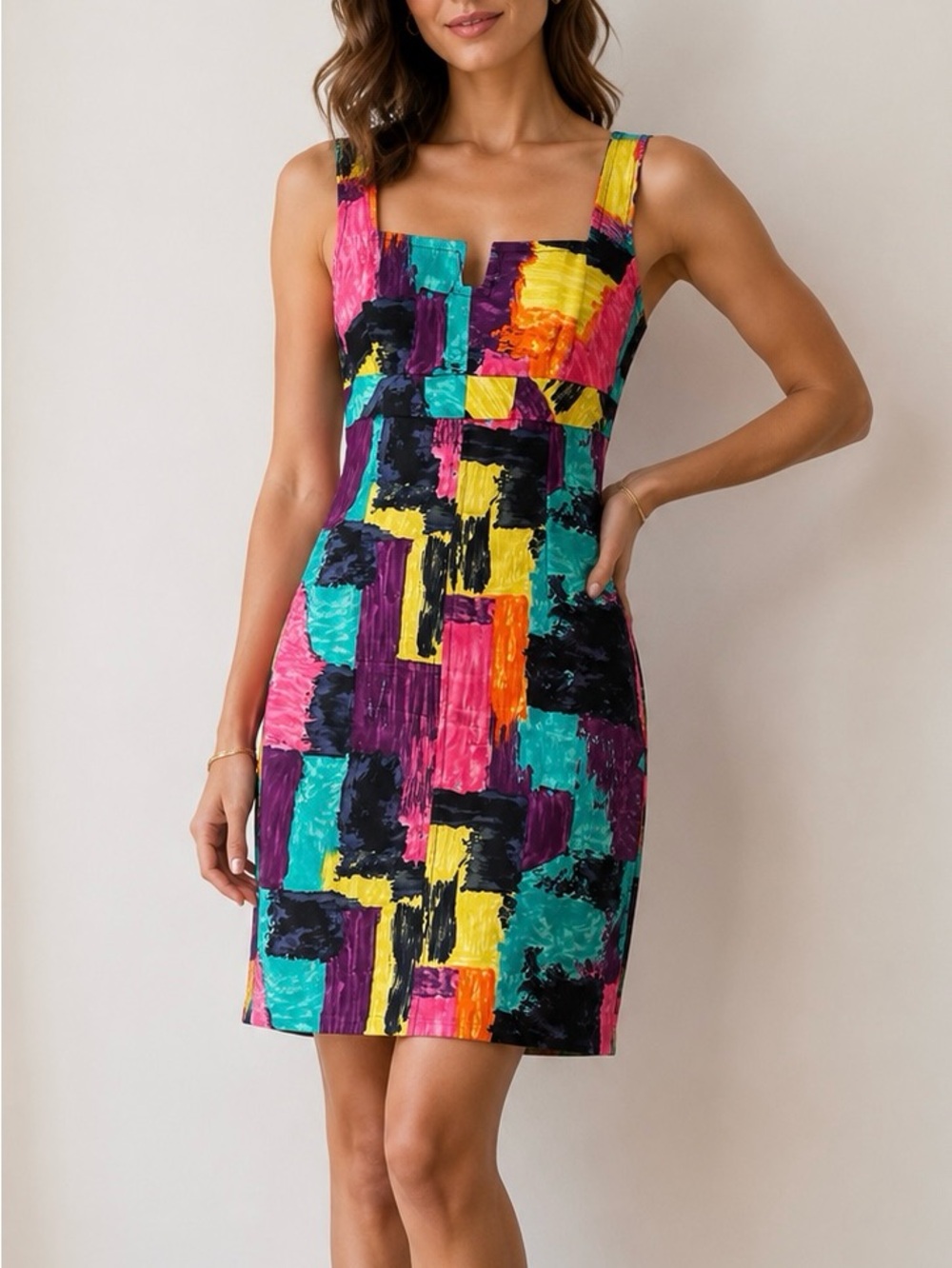 Trina Turk Los Angeles Multicolor Abstract Print Sleeveless Dress Size 6